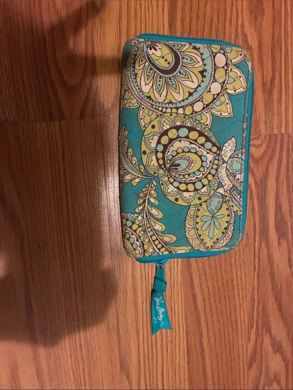 Vera Bradley Teal Paisley Zip Wallet with Yellow Accents